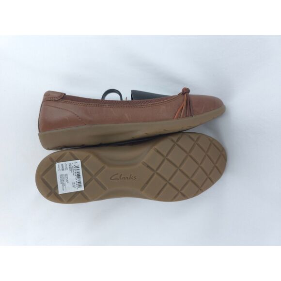 Women's Brown Leather Clarks Meadow‎ Rae Knot-Trim Comfort Flats Shoes Size 7 - Picture 11 of 13